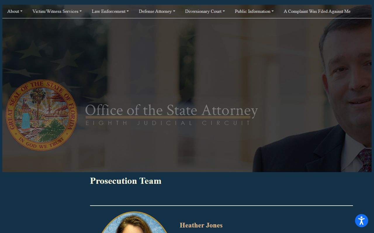 State Attorney prosecution team structure for Alachua County court records after an arrest